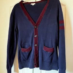 Navy blue and burgundy trim cardigan